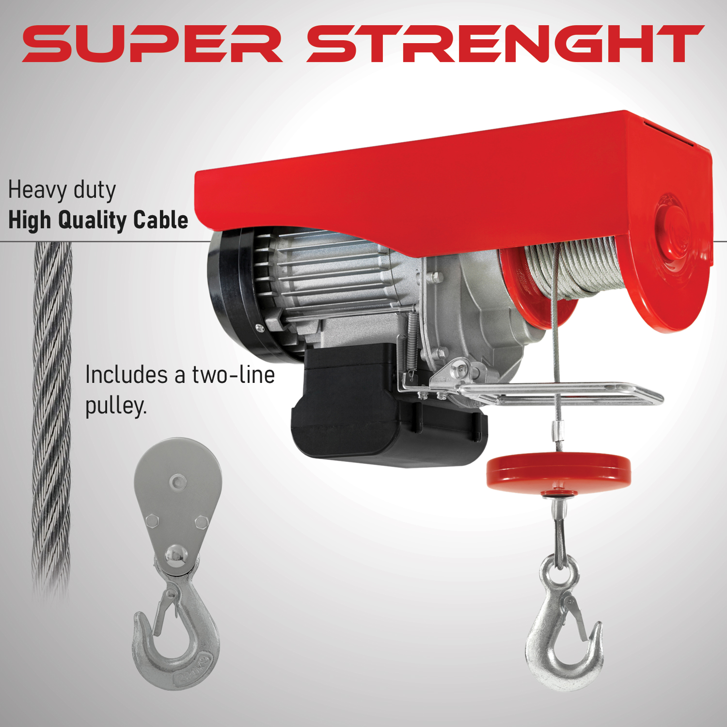 Back view of the Admalite wire rope hoist and the dual line pulley