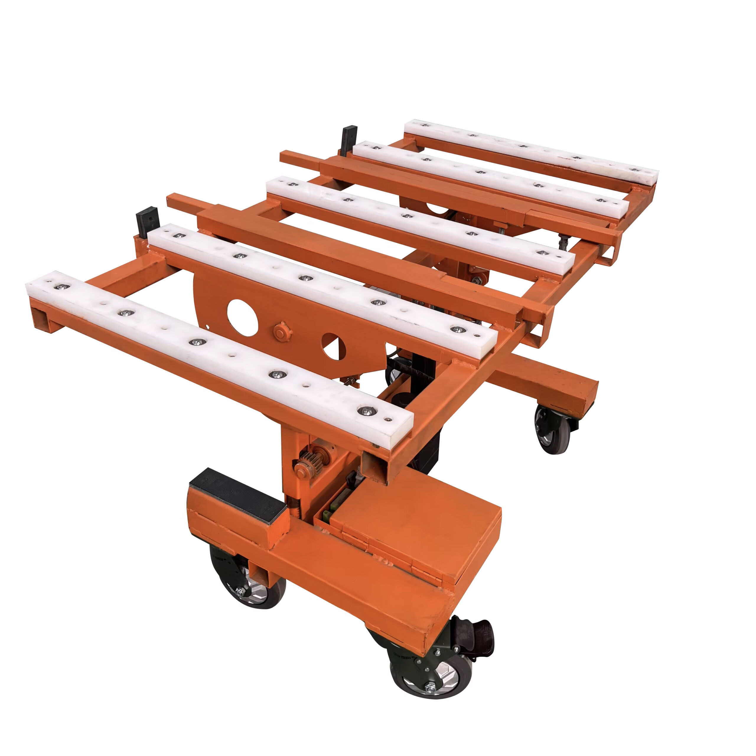 Electric Countertop Slab Installation Cart - A durable electric-powered cart designed for easy transport and installation of marble and granite slabs with adjustable height and tilt features.